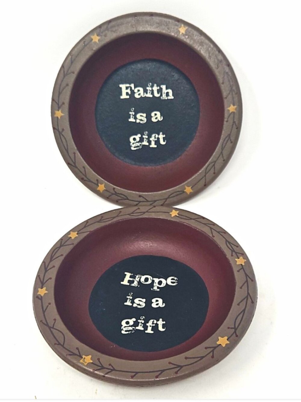 2 Vintage Trinket Dishes Painted Wood Hope Faith Gift Barbara Lloyd Hearthside